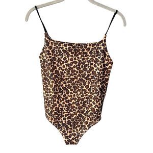 NWOT Anthropologie The Renna Seamless Square-Neck Bodysuit Brown Motif Size L/XL
